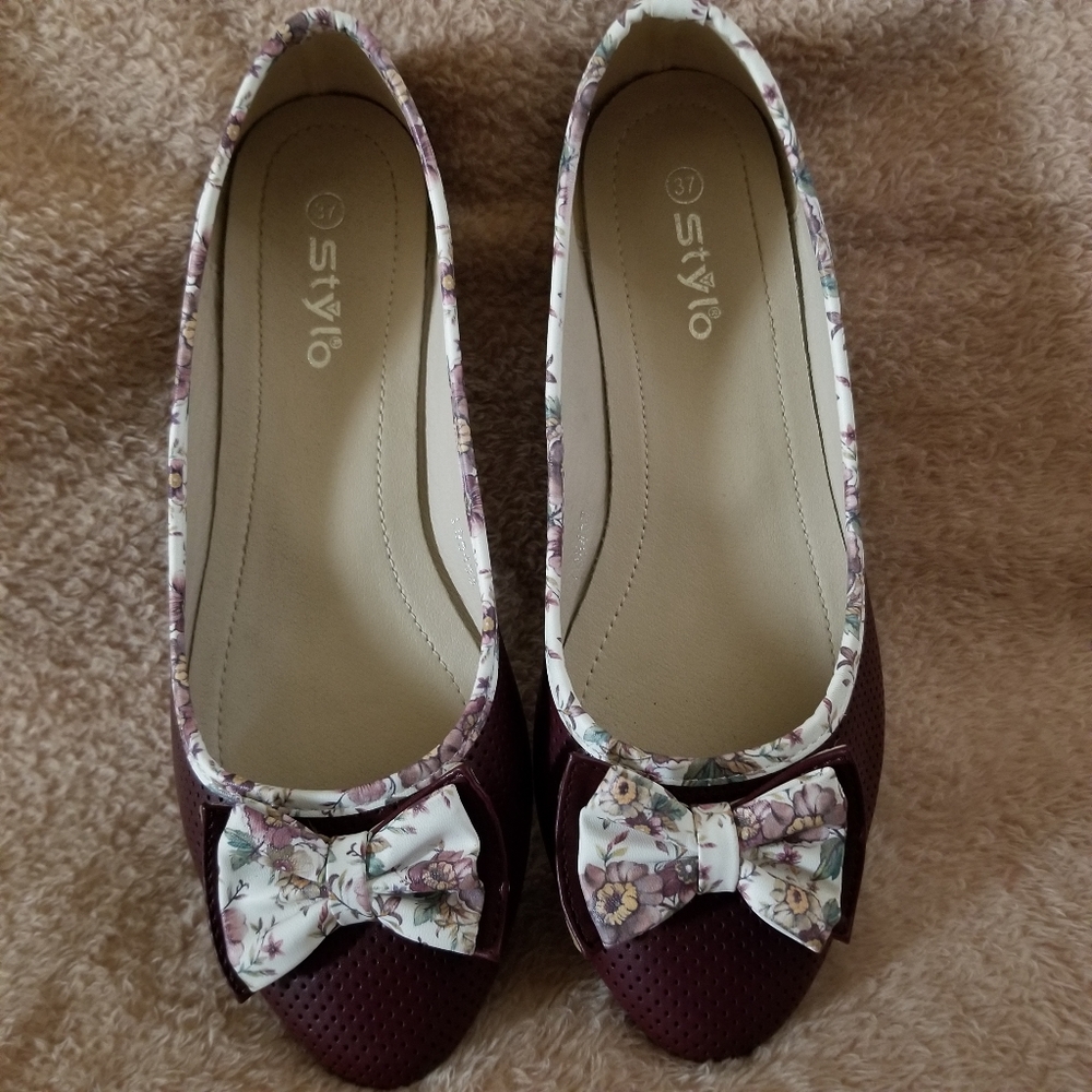 Stylo Floral Bow Slip-On Flats EU 37 Ballet Flats Pointed Toe Shoes